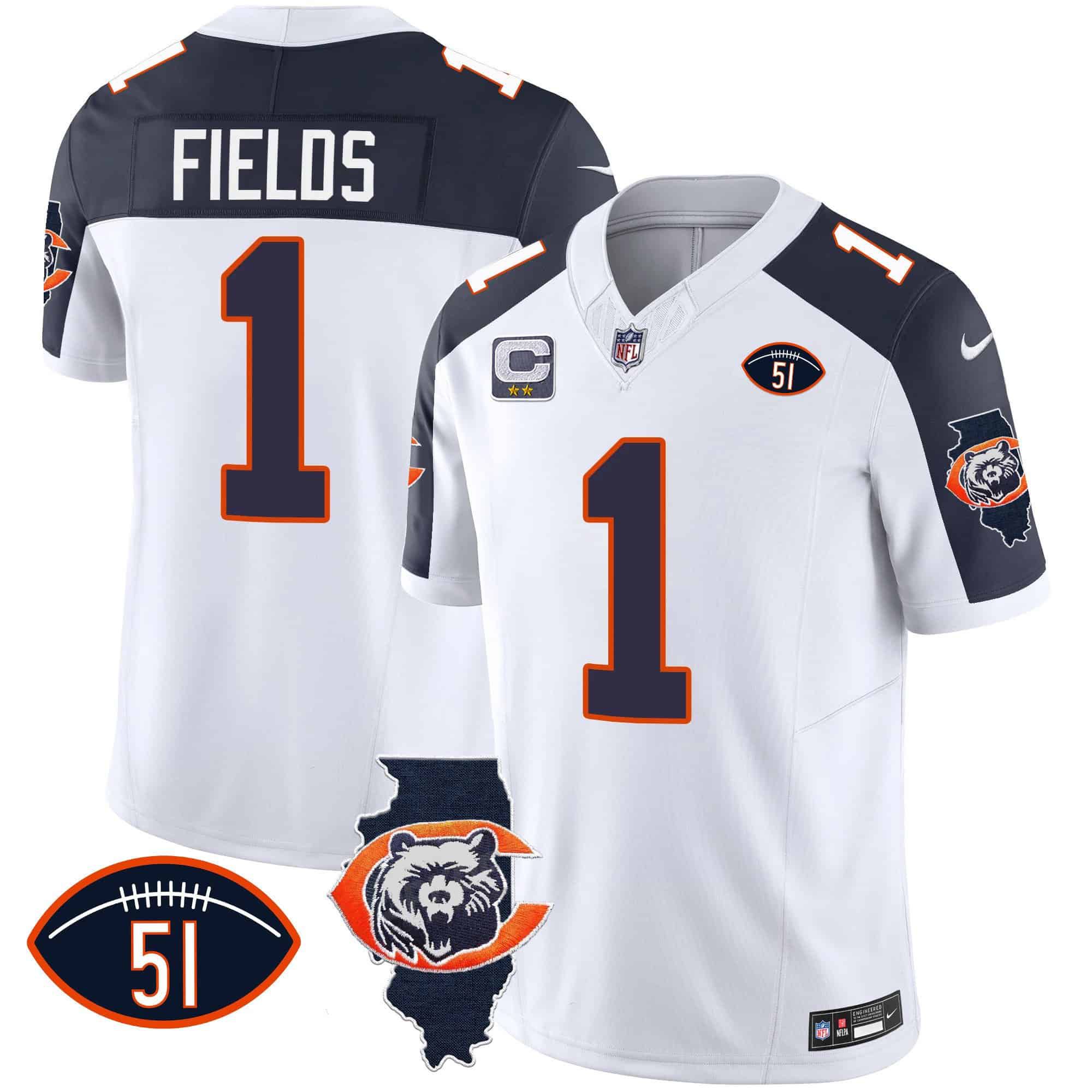 Men Chicago Bears #1 Fields White 2024 Nike Throwback Illinois Patch Vapor NFL Jersey style 2->indianapolis colts->NFL Jersey